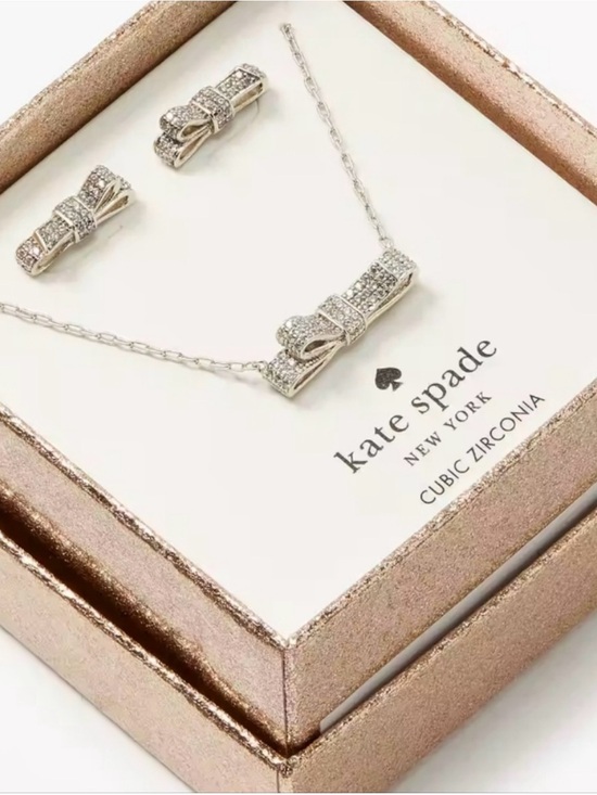 kate spade Jewelry - Kate Spade Silver Bow Necklace with Matching Earrings